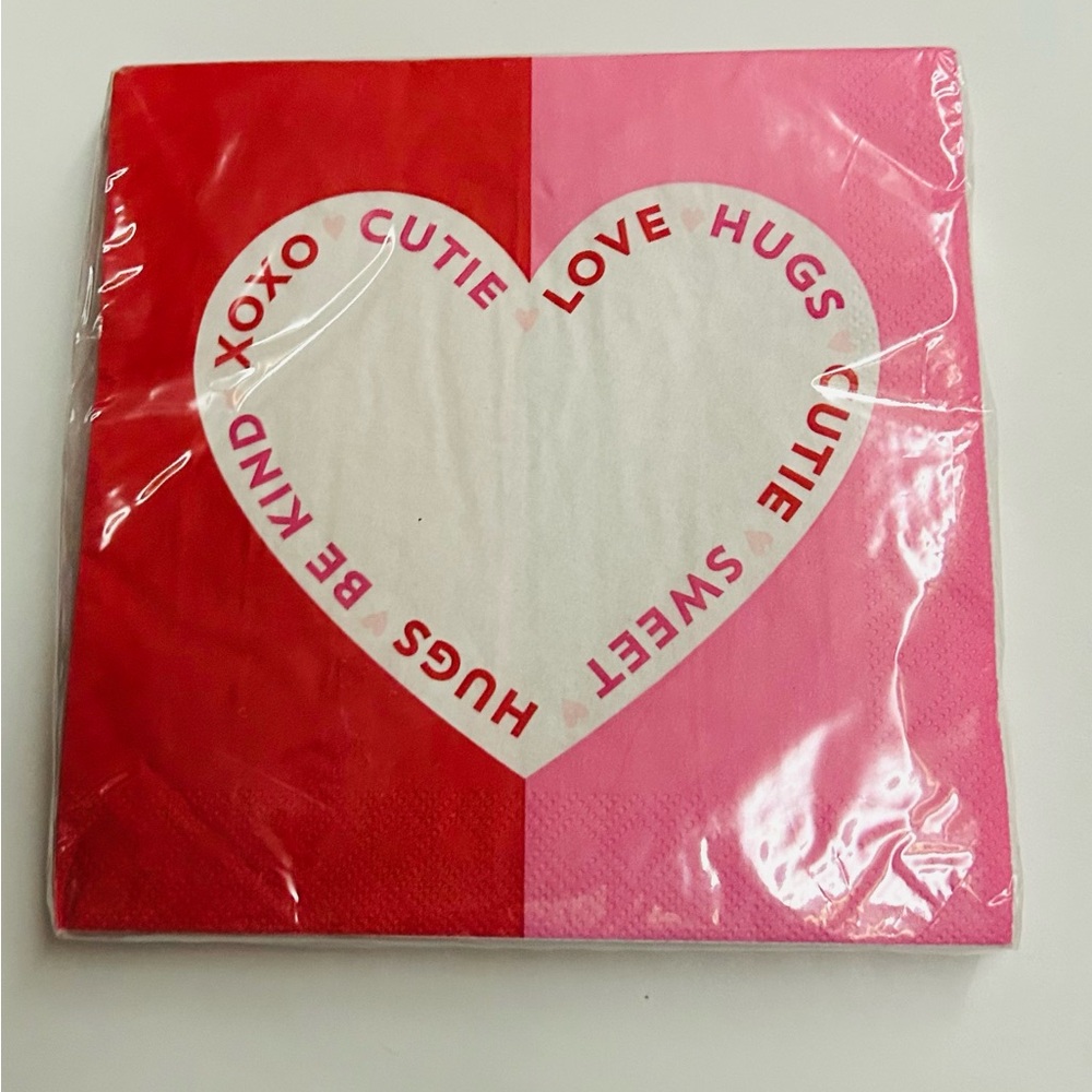 New 12 Valentine Textures Napkins Red Pink Heart  6 1/2" x 6 1/2" made in USA